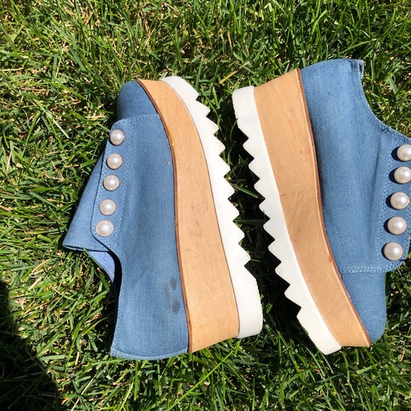 Bamboo Platform Denim Pearl Slip On Shoes Size 5.5 - Picture 4 of 8